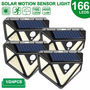 166LED Solar Magetsi Panja, 3 Modes 270 ° Yowunikira Angle Solar Motion Sensor Security Magetsi