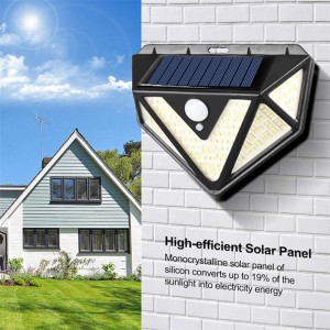 166LED Solar Luuchten Outdoor, 3 Modi 270 ° Beliichtungswinkel Solar Bewegungssensor Sécherheet Luuchten