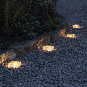 Napelemes tégla lámpák, üveg kültéri vízálló RGB Led tégla burkolólámpák tájvilágítás kerti terasz ösvényhez