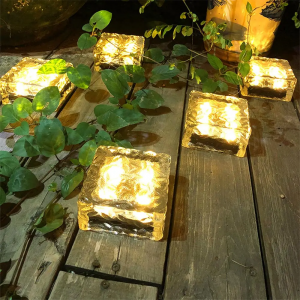 Napelemes tégla lámpák, üveg kültéri vízálló RGB Led tégla burkolólámpák tájvilágítás kerti terasz ösvényhez