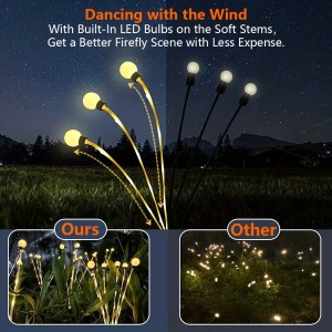 කර්මාන්තශාලා තොග එළිමහන් සූර්ය මාර්ගය ආලෝකය ජල ආරක්ෂිත 10 හිස් LED Swaying Firefly Lamp Starburst Solar Firefly Garden Lights