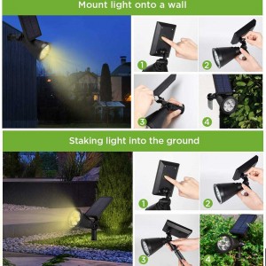 Luz solar LED para jardim, luz externa à prova d'água para gramado, dois em um, luz de parede, holofote solar para paisagem