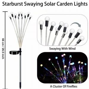 Femetheri e rekisoang ka ntle ea Solar Pathway Leseli le sa keneleng Metsi 10 Heads LED Swaying Firefly Lamp Starburst Solar Firefly Garden Lights