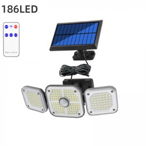 Solar Lights Outdoor, 3 Heads Vanntett Solar Flom Lights Separat solcellepanel Bevegelsessensor Sikkerhetslys med fjernkontroll