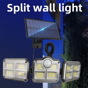 Güneş Enerjili Işıklar Dış Mekan, 3 Kafa Suya Dayanıklı Güneş Enerjili Taşkın Işıklar Uzaktan Kumandalı Ayrı Güneş Paneli Hareket Sensörü Güvenlik Işıkları