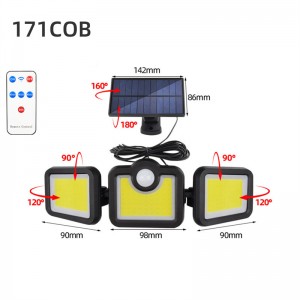 Solar Lights Outdoor, 3 Heads Waterproof Solar Flood Lights Separate Solar Panel Motion Sensor Security Lights with Remote