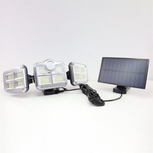 چراغ های خورشیدی در فضای باز، چراغ های خورشیدی ضد آب 3 سر چراغ های سیلاب خورشیدی جداگانه سنسور حرکت پنل خورشیدی چراغ های امنیتی با ریموت