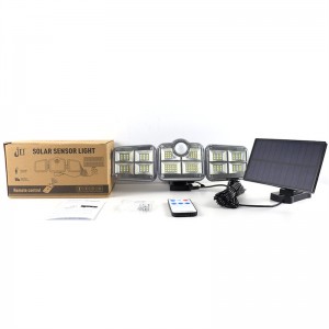 Solar Lights Outdoor, 3 Heads Vandtæt Solar Flood Lights Separat Solar Panel Motion Sensor Sikkerhedslys med fjernbetjening