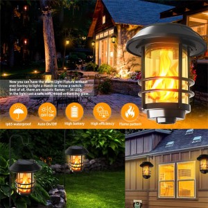 Hanging Flickering Flame Solar Wall Sconce, Aluminum Outdoor Front Porch Light