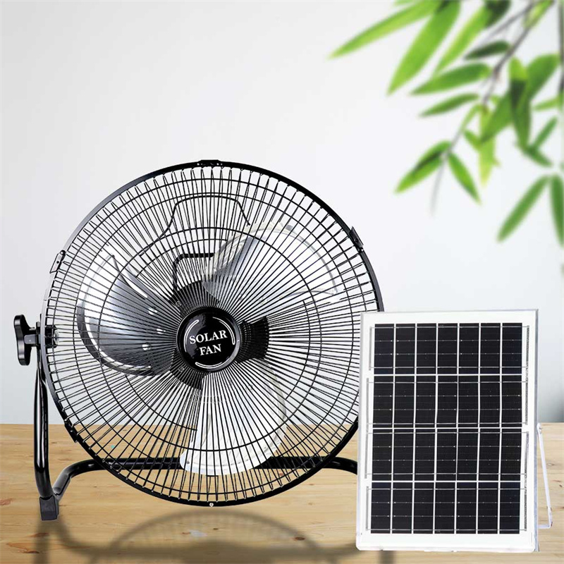 AC DC Solar Powered Rechargeable Electric Fan Tábla Le Painéal agus Battery Do Baile 12 Orlach