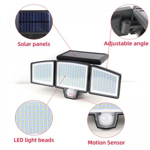 265 Led With Motion Sensor 3 Head Waterproof Outdoor Solar Spotlight Flood Wall Light