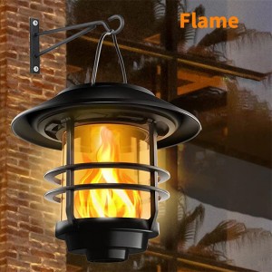 Hanging Flickering Flame Solar Wall Sconce, Aluminum Outdoor Front Porch Light