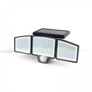 265 LED Amazi Yumuriro 3 Umutwe Solar Ahantu Umwuzure Urukuta hamwe na Sensor