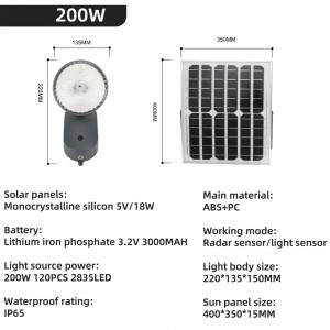 Ip65 Mvura Isingapindi Solar Powered LED Wall Mwenje 30/40/50/100/200w Kunze Decorative Motion Sensor