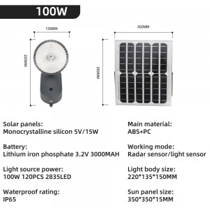 Ip65 واٹر پروف شمسی توانائی سے چلنے والی LED وال لائٹس 30/40/50/100/200w بیرونی آرائشی موشن سینسر