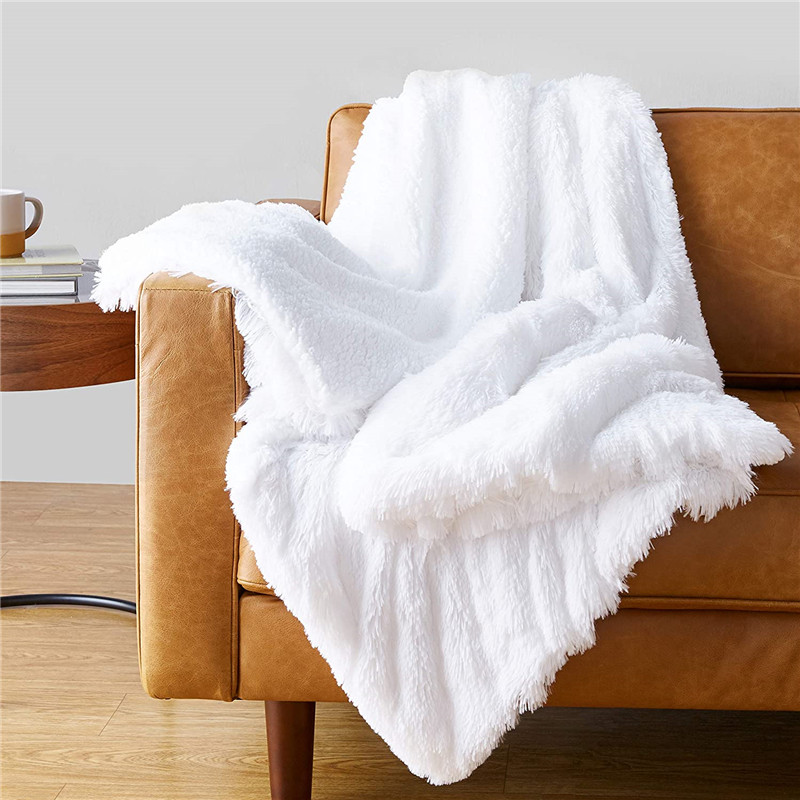 Factory Price Blanket Fleece Fabric Soft - Faux Fur Sherpa Throw Blanket, 50″x60″ – Bright White – Baoyujia