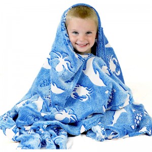 Luminous Ocean Animal Blanket for Kids – Soft Plush Blue Sea Creature Blanket Throw for Girls & Boys – Large 60in x 50in Glowing Shark & Turtle Blankets Gift