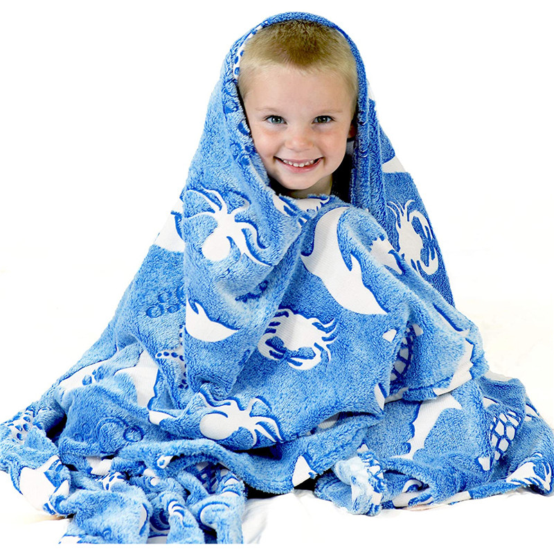 Factory source Jacquard Brocade Fabric 100% Polyester - Luminous Ocean Animal Blanket for Kids – Soft Plush Blue Sea Creature Blanket Throw for Girls & Boys – Large 60in x 50in Glo...