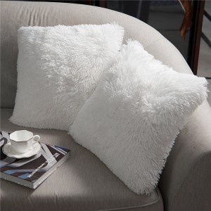 Luxury Soft Faux Fur Fleece Cushion Cover Pillowcase Decorative Throw Pillows Covers, No Pillow Insert, 18″ x 18″ Inch, White, 2 Pack