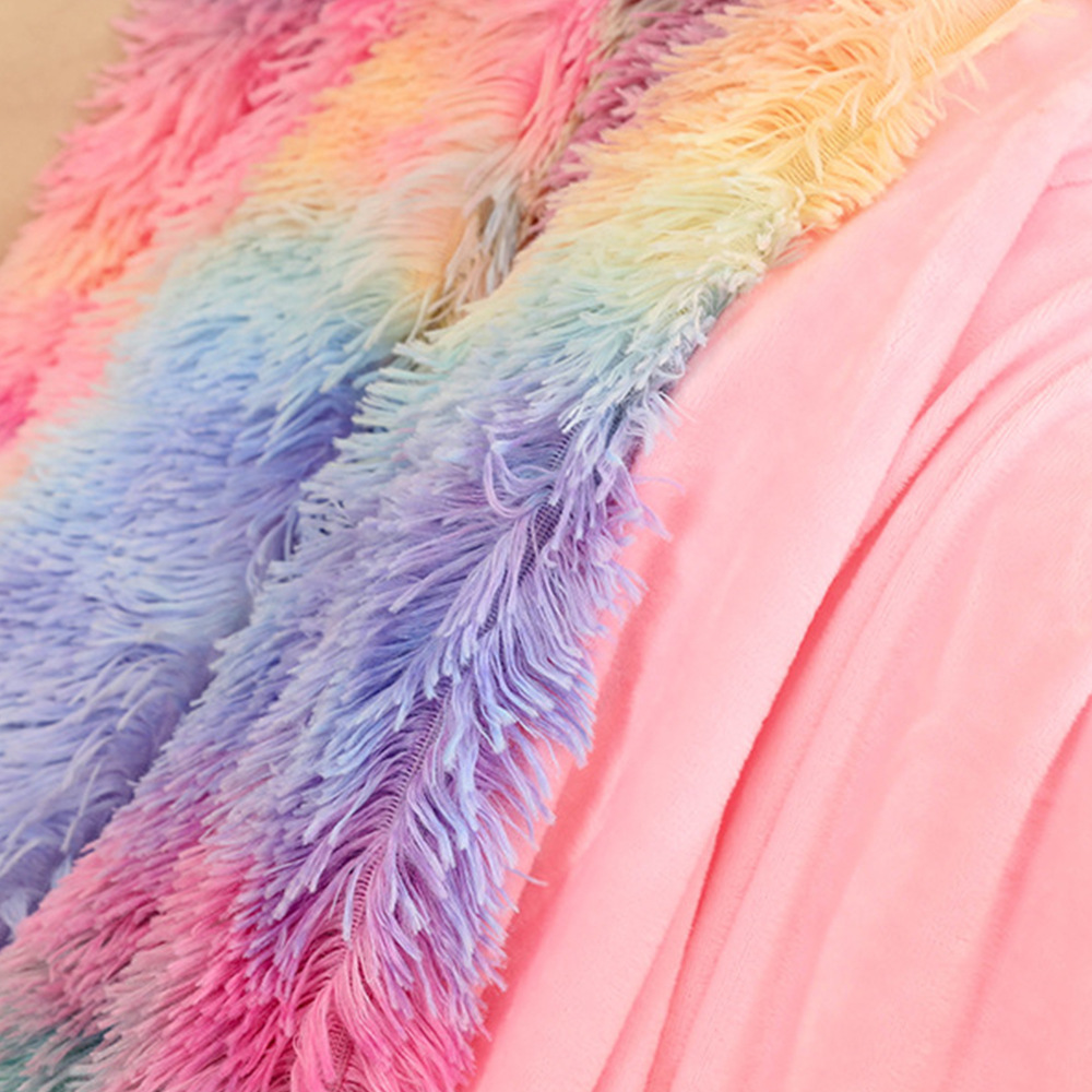 High reputation 100% Polyester Check Fabrics - Winter Double layer gift blanket custom sofa rainbow blanket tie dyed Woolen blanket – Baoyujia detail pictures