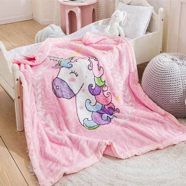 Quality Inspection for Micro Plush Fabric - Pink Unicorn Pattern Comfortable Flannel Children’s Blanket – Baoyujia