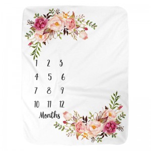 Baby Monthly Milestone Blankets Soft Floral Memory Blankets Girls Boys Cute Photo Background Blankets White