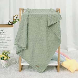 Cable Knit Baby Blanket Green Receiving Baby Blankets Crochet Safe Cellular Blanket Baby for Newborn Boy and Girl Size 40×30 Inches