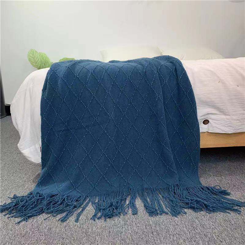 Factory directly Plush Throw Blanket - Pure Color Rhombic Fringed Polyester Cashmere Shawl Blanket – Baoyujia