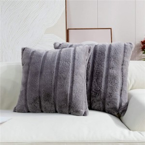 Cozy Set of 2 Faux Fur Pillow Covers Luxury Super Soft Plush Fleece Throw Pillowcase, Textured Knitted Cushion Cover Decorative Pillowcases for Sofa Couch Bed Chair Car (Grey, 18″x18″)