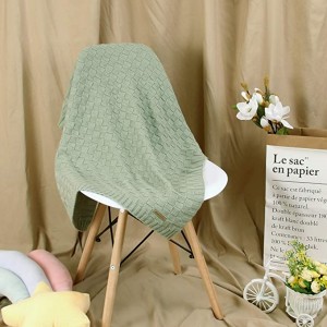 Cable Knit Baby Blanket Green Receiving Baby Blankets Crochet Safe Cellular Blanket Baby for Newborn Boy and Girl Size 40×30 Inches