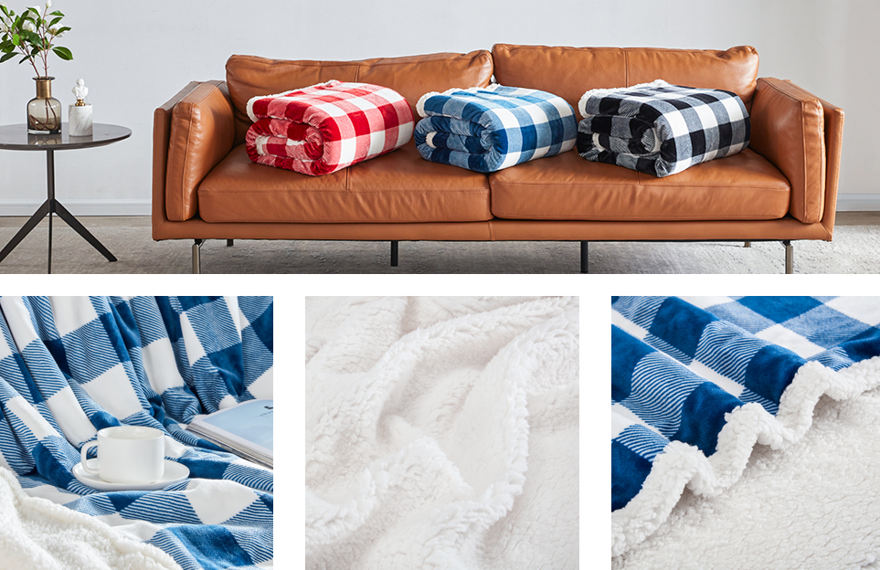 Sherpa Plaid Throw Blanket, Fuzzy Fluffy Soft Cozy Blanket, Twin Size Plush Fleece Flannel Plush Microfiber Blanket for Couch Bed Sofa (60″ X 70″, Plaid Navy) Featured Image
