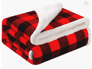 Plaid Throw Blanket for  Bed  Sherpa Fleece Red Black Checker Plaid Pattern Decorative Throw Blanket Super Soft Comfortable Lightweight Fuzzy Blanket