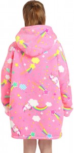 Oversized Blanket Sweatshirt for Kids, Super Soft Fluffy Sherpa Fleece Hoodie Sweatshirt with Two Stat Pockets One Size Wearable Snuggle Blankets Fits All for Boys Girls (7-14 Years)