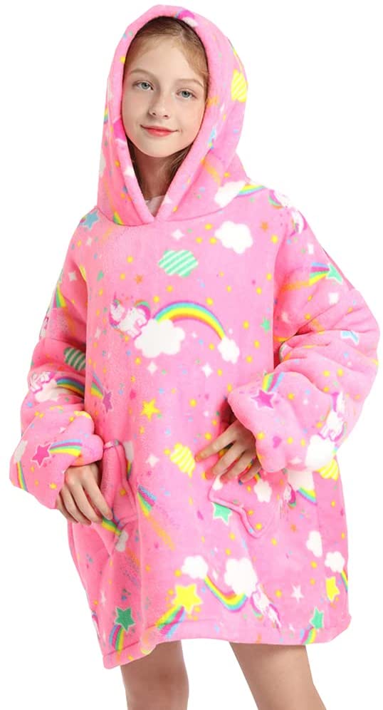 Oversized Blanket Sweatshirt for Kids, Super Soft Fluffy Sherpa Fleece Hoodie Sweatshirt with Two Stat Pockets One Size Wearable Snuggle Blankets Fits All for Boys Girls (7-14 Years) Featured Image