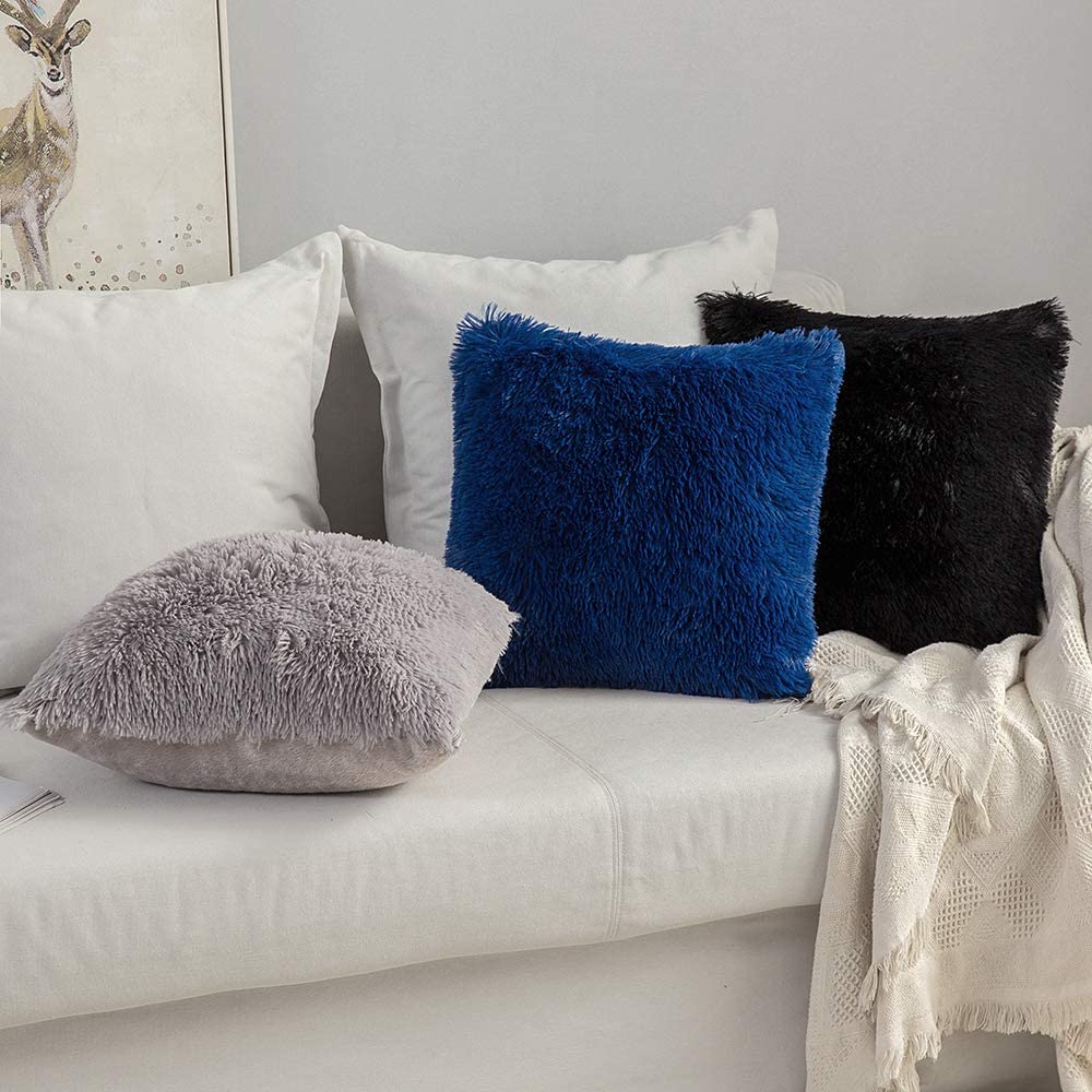 Pack Of 2 Faux Fur Throw Pillow Covers Cushion Covers Luxury Soft Decorative  Pillowcase Fuzzy Pillow Covers For Bed/couch,18 X 18 Inches Tw