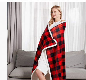 Plaid Throw Blanket for  Bed  Sherpa Fleece Red Black Checker Plaid Pattern Decorative Throw Blanket Super Soft Comfortable Lightweight Fuzzy Blanket