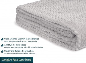 Flannel Fleece Blanket Throw Twin Light Gray, Textured Decorative Velvet Blanket Couch Sofa Bed, Fuzzy Plush Cozy Warm Lightweight Microfiber Blanket, Jacquard Weave Leaf Pattern
