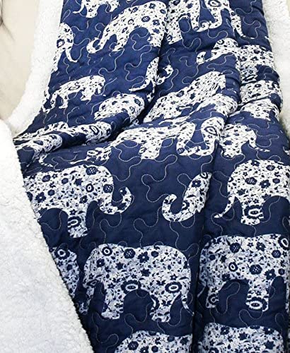 Navy Elephant Parade Throw Fuzzy Reversible Sherpa Blanket Featured Image
