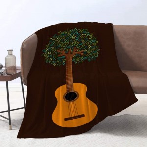 Music Blanket, Print Guitar Tree with Musical Note Throw Blanket,Comfort Fleece Blanket Perfect for Couch Sofa or Travelling