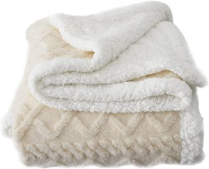 Plus Thick Sherpa Throw Blanket-Soft Warm Breathable Fleece Velvet Knee Blanket with Elegant 3D Pattern for Bed Sofa