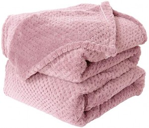 Flannel Fleece Bed Blankets Twin Size,Soft Warm Microfiber Blanket,Mesh Fuzzy Plush 330GSM Lightweight Decorative Solid Blankets for Bed Couch, 59 x 78 Inches,Pink