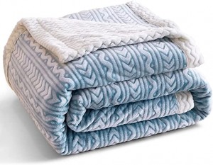 Cozy Fluffy Stripe Plaid Fleece Fuzzy Sherpa Throw 60*80 Inch, Super Soft Warm Plush Snuggle Sofa Couches Bed Blanket, Light Blue