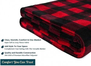 Buffalo Plaid Throw Blanket for Sofa Couch | Soft Flannel Fleece Red Black Checker Plaid Pattern Decorative Throw | Warm Cozy Lightweight Microfiber