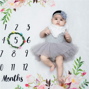 Baby Monthly Milestone Blankets Soft Floral Memory Blankets Girls Boys Cute Photo Background Blankets White