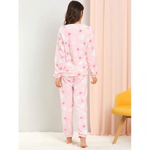 Winter Flannel Pajama Sets for Women Cute Printed Long Sleeve Nightwear Top and Pants Loungewear Soft Sleepwears