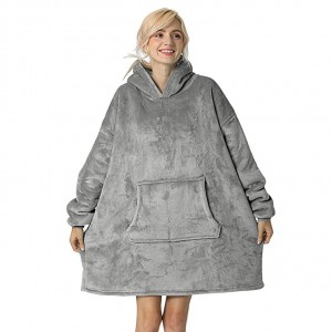 Oversized Flannel Blanket with Long Sleeves, Wearable and Cozy with Large Front Pocket, Sherpa Fleece Lining for Adults, Teens and Children One Size Fits All (Gray)