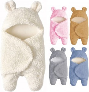 FJYQOP Baby Swaddle Blanket Boys Girls Cute Cotton Plush Receiving Blanket Newborn Sleeping Wraps for 0-6 Months – Blue