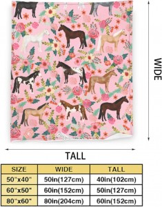 Horse Blanket Gift for Girls Women Cute Animal Horses Flowers Fleece Flannel Throw Blankets Soft Lightweight Plush Pink Blanket for Horse Lovers Decor Bed Sofa