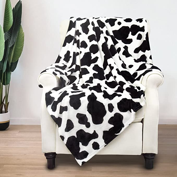 Fleece Cow Print Blanket Black and White Bed Cow Throws Soft Couth Sofa Cozy Warm Small Blankets Plush Gift for Daughter Mom, Bedroom Decor Featured Image