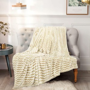 Fleece Blanket Flannel Blanket Throw Yellow Striped Jacquard Weave Blanket Lightweight Super Soft Cozy 300GSM Luxury Bed Blanket and Throw Warm Blanket for Chair Couch Bed
